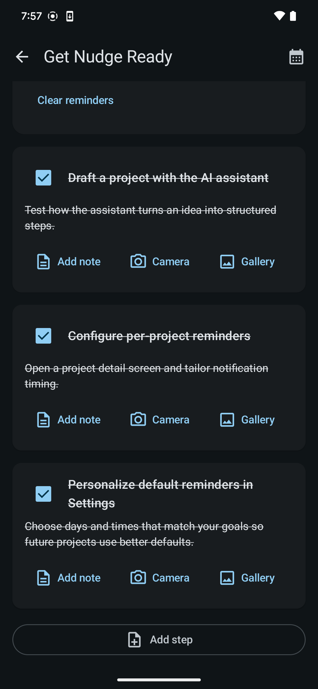 Nudge AI assistant integration screen